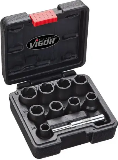 Sada vyťahovačov skrutiek skrutkovité drážka 1/2 "34mm vyrážací klin, 10 ks. 10-19mm kufřík (EDE69420010)