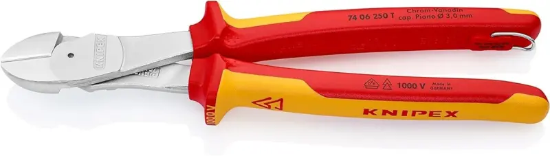 Boční štípací kleště Knipex 74 06 250 T BK VDE - silové, vícesložkové návleky, chromováno (K 74 06 250 T BK)
