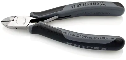 Bočné štiepacie kliešte Knipex 77 02 120 H ESD – pre elektroniku, guľaté čeľuste, fazeta (K 77 02 12