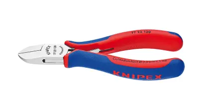 Bočné štiepacie kliešte Knipex 77 22 130 SB – pre elektroniku, guľaté čeľuste, bez fazety (K 77 22 1