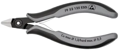Precizní boční štípací kleště Knipex 79 52 125 ESD - pro elektroniku, špičatá hlava (K 79 52 125 ESD)
