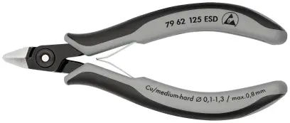 Precizní boční štípací kleště Knipex 79 62 125 ESD - pro elektroniku, špičatá hlava (K 79 62 125 ESD)