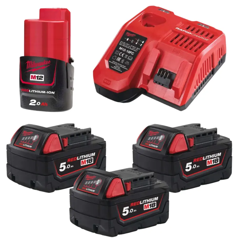 Aku nabíjecí sada Milwaukee M18 NRG-503, 3x Akumulátor M18 B5 a 1x M12 B2 + Aku rychlonabíječka M12-18 FC, 4933451423 (MI4933451423)