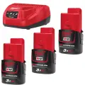 Aku nabíjecí sada Milwaukee M18 NRG-303, 3x Akumulátor M12 B3 + Aku nabíječka M12 C12 C, 4933459207