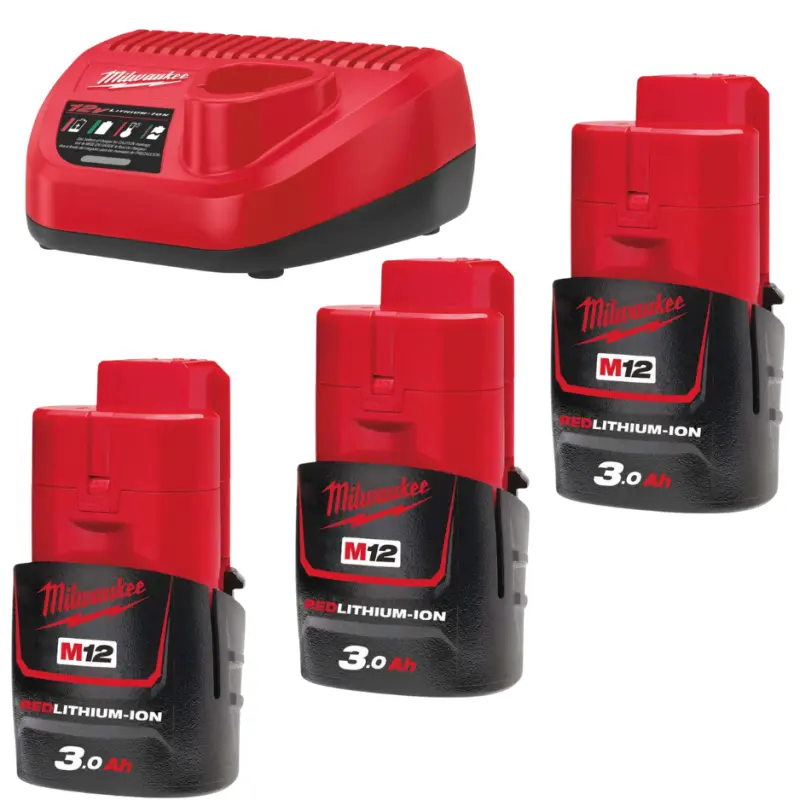 Aku nabíjecí sada Milwaukee M18 NRG-303, 3x Akumulátor M12 B3 + Aku nabíječka M12 C12 C, 4933459207