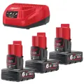 Aku nabíjecí sada Milwaukee M12 NRG-603, 3x Akumulátor M12 B6 + Aku nabíječka M12 C12 C, 4933459208