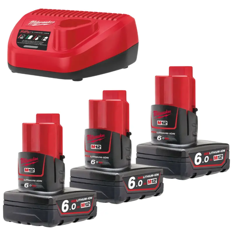 Aku nabíjecí sada Milwaukee M12 NRG-603, 3x Akumulátor M12 B6 + Aku nabíječka M12 C12 C, 4933459208