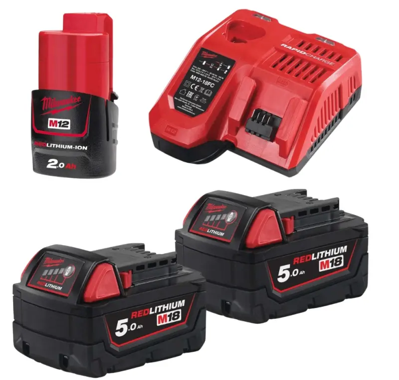Aku nabíjecí sada Milwaukee M18 NRG-502, 2x Akumulátor M18 B5 a 1x M12 B2 + Aku rychlonabíječka M12-18 FC, 4933459217 (MI4933459217)
