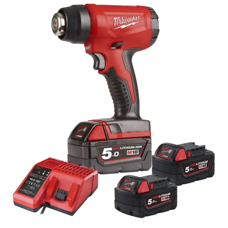Aku horkovzdušná pistole Milwaukee M18 BHG-502C, až 470°C, 170 l/min, 2x Aku M18 B5 a nabíječka M12-18 C, 4933459772 (MI4933459772)