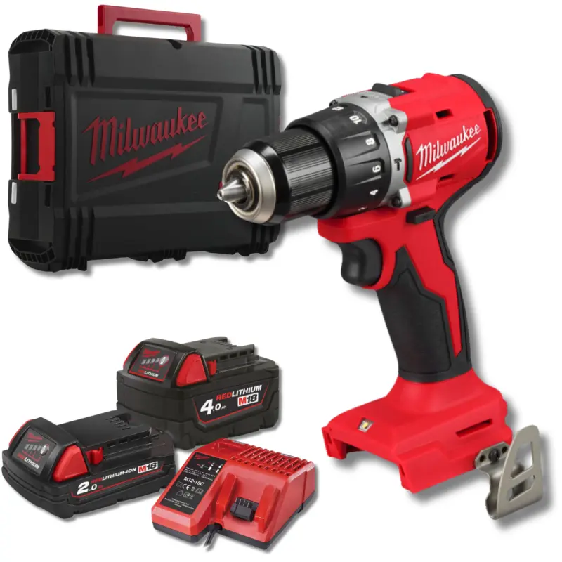 Aku kompaktní příklepová vrtačka Milwaukee M18 BLPDRC-422C, 1x aku M18 B2 + 1x aku M18 B4 + nabíječka M12-18 C + kufr, 4933492825 (MI4933492825)