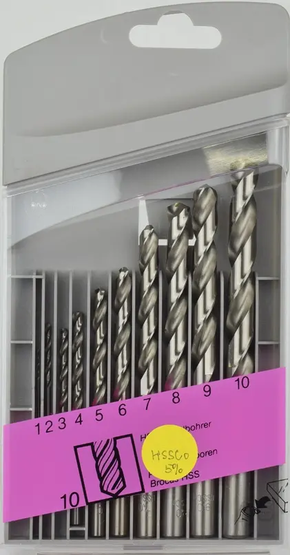 Kobaltové vrtáky HSSCo5 1 ÷ 10 po 1 mm Falti E79000101, DIN 338 RN, E7 (Sada 10 dílů) (FALTIE79000101)