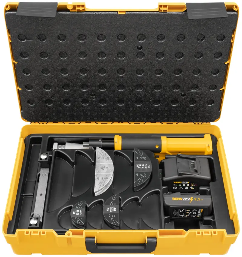 Aku ruční ohýbačka Rems Hydro-Swing 22V Set 12+15+18+22 pro přesné ohýbání trubek do 90° (2,5 Ah) (REM153410)