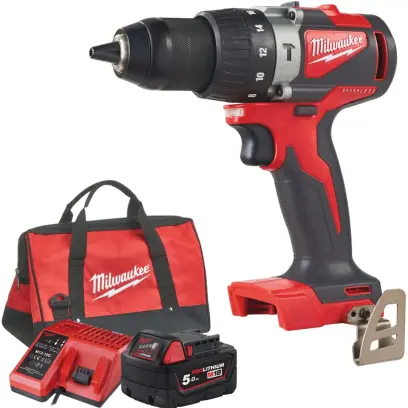 Aku příklepová vrtačka Milwaukee M18 BLPD2-501B, aku M18 B5 + M12-18 C + taška, 4933500775