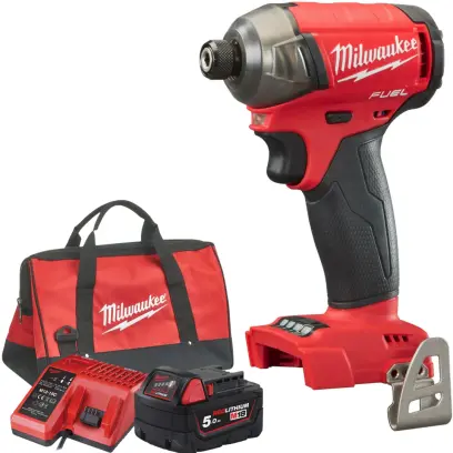 Aku 1/4" HEX rázový šroubovák/utahovák Milwaukee M18 FQID-501B, 50 Nm, aku M18 B5 + M12-18 C + taška, 4933500777 RED FRIDAY