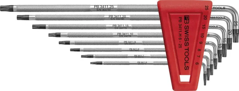 Zástrčné klíče T6-T25 SAFETY v plastovém držáku - 8 ks. PB Swiss Tools PB 411.BH 6-25 (EDE59090900)