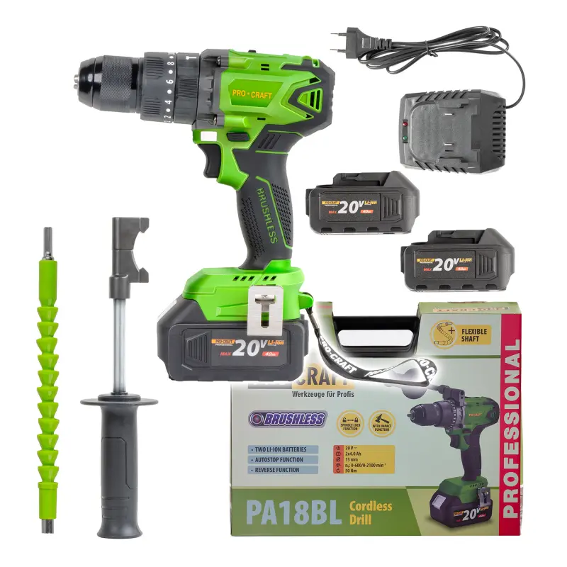 Aku vŕtací skrutkovač s príklepom Procraft PA18BL | PA18BL