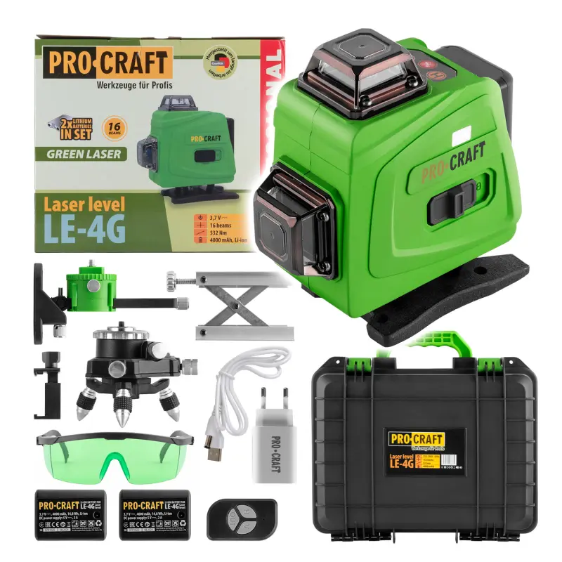 Laser zelený líniový, krížový samonivelačný Procraft LE-4G | LE-4G