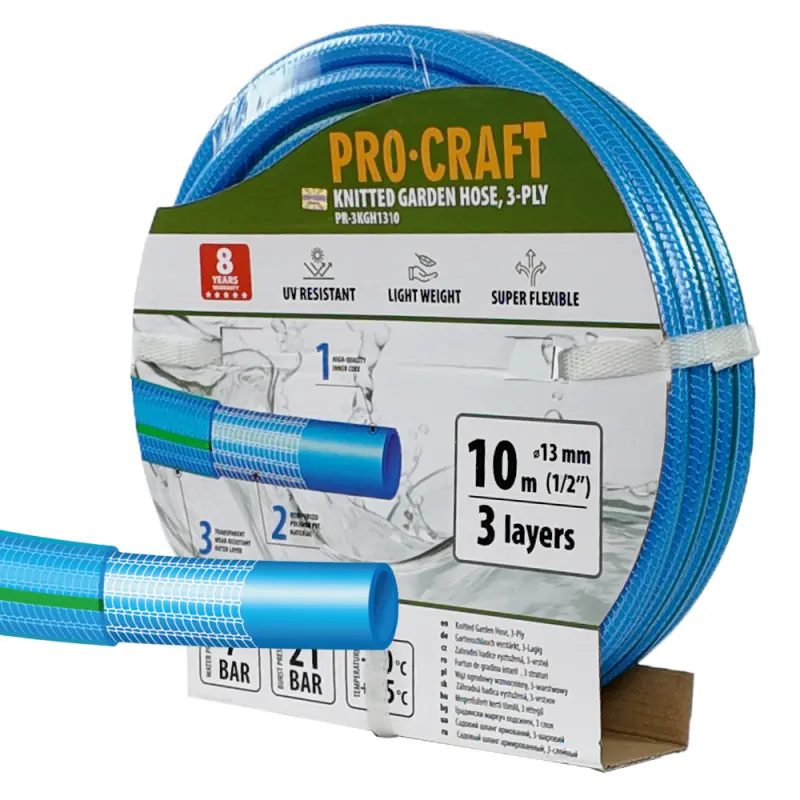 Modrá záhradná hadica Procraft PR-3KGH1310 3 vrstvy, 1/2" 10m | PR-3KGH1310