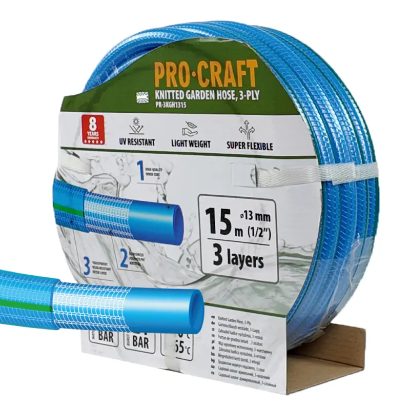 Modrá záhradná hadica Procraft PR-3KGH1315 3 vrstvy, 1/2" 15m | PR-3KGH1315
