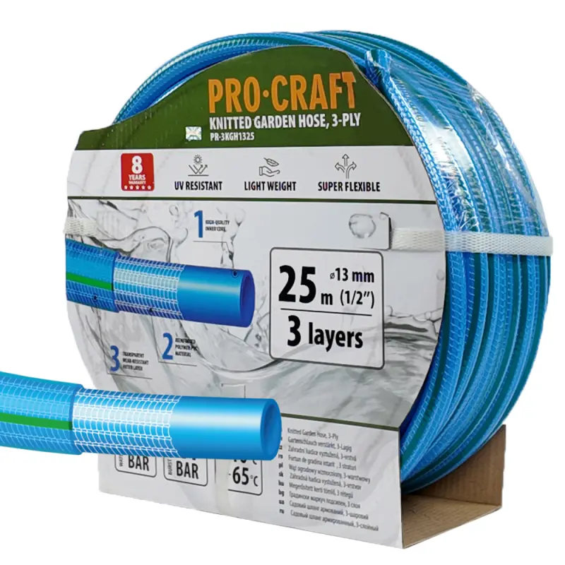 Modrá záhradná hadica Procraft PR-3KGH1325 3 vrstvy, 1/2" 25m | PR-3KGH1325