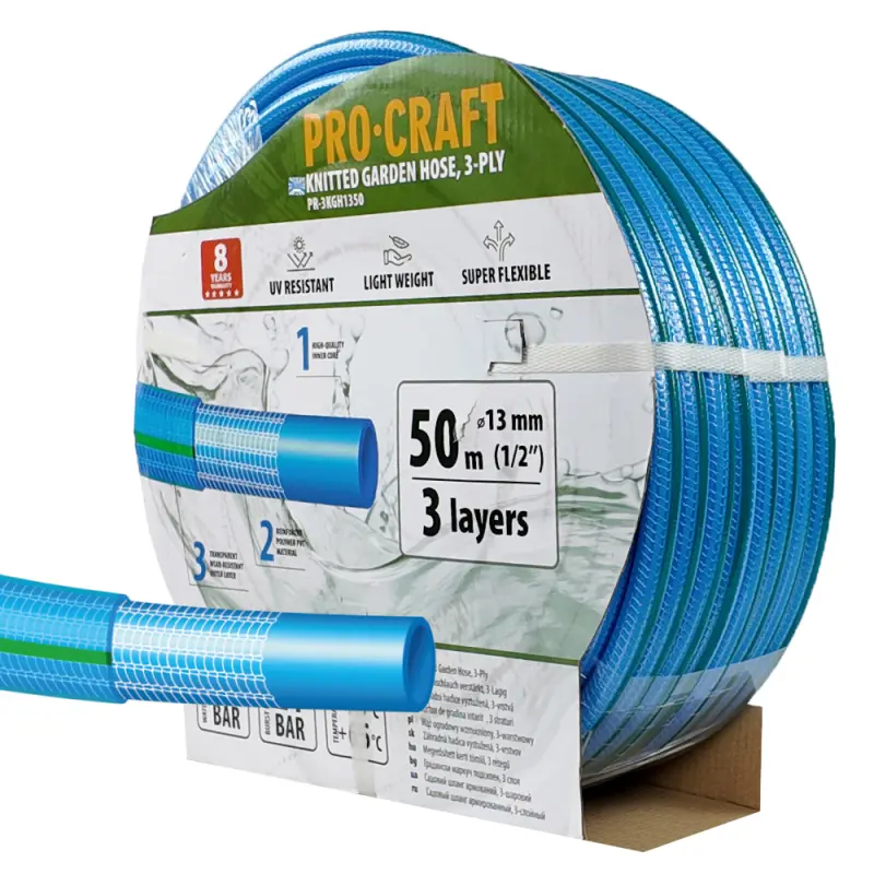 Modrá záhradná hadica Procraft PR-3KGH1350 3 vrstvy, 1/2" 50m | PR-3KGH1350