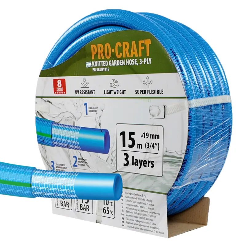 Modrá záhradná hadica Procraft PR-3KGH1915 3 vrstvy, 3/4" 15 m | PR-3KGH1915