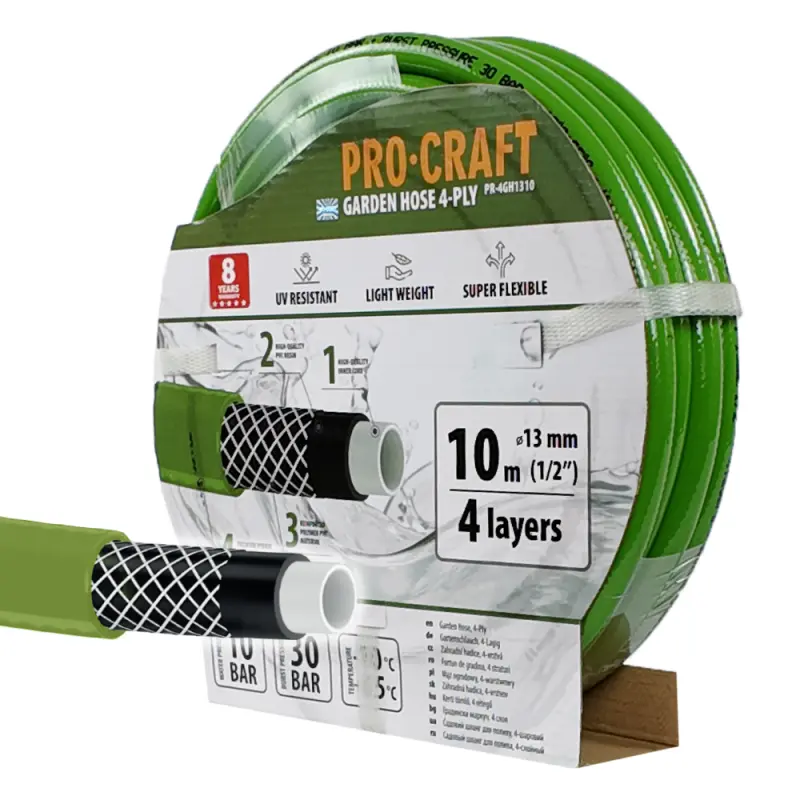 Zelená záhradná hadica Procraft PR-4GH1310 4 vrstvy, 1/2" 10 m | PR-4GH1310