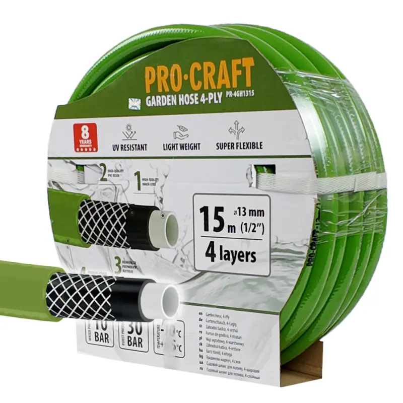 Zelená záhradná hadica Procraft PR-4GH1315 4 vrstvy, 1/2" 15 m | PR-4GH1315