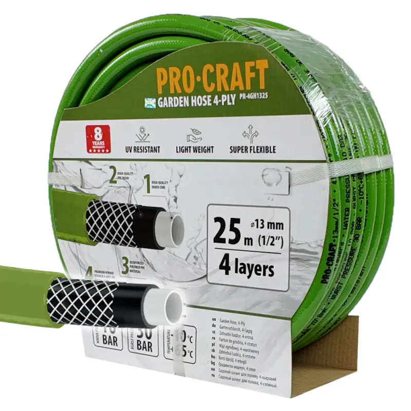 Zelená záhradná hadica Procraft PR-4GH1325 4 vrstvy, 1/2" 25 m | PR-4GH1325
