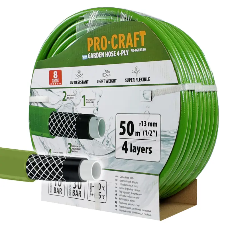 Zelená záhradná hadica Procraft PR-4GH1350 4 vrstvy, 1/2" 50 m | PR-4GH1350
