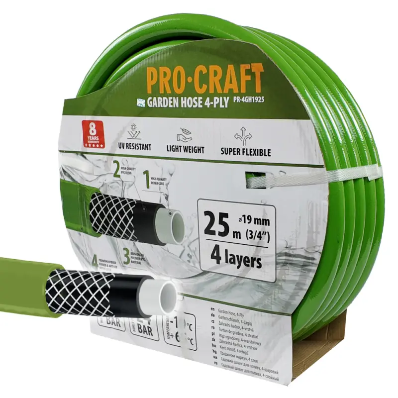 Zelená záhradná hadica Procraft PR-4GH1925 4 vrstvy, 3/4" 25 m | PR-4GH1925