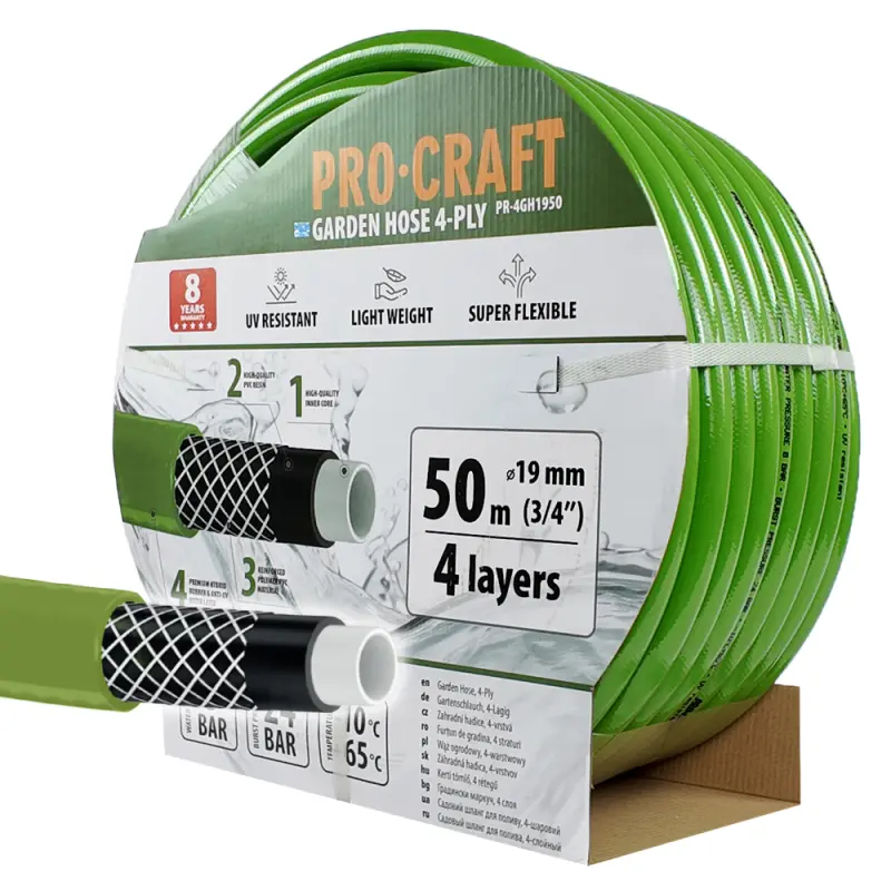 Zelená záhradná hadica Procraft PR-4GH1950 4 vrstvy, 3/4" 50 m | PR-4GH1950