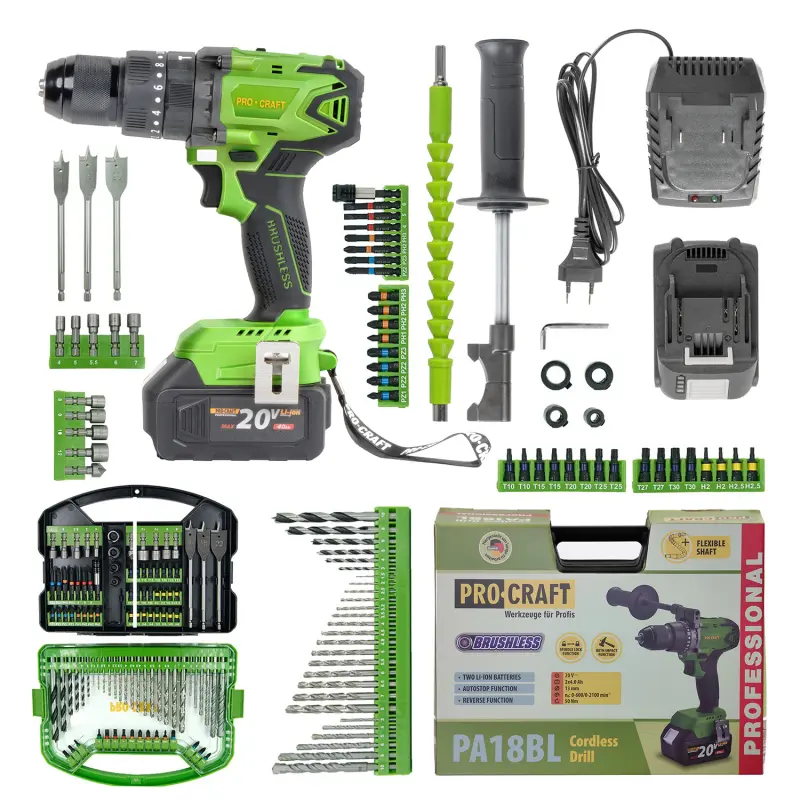 Aku vŕtací skrutkovač s príklepom Procraft SPA18BL Brushless so sadou bitov DBS-101 | SPA18BL/DBS101