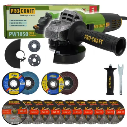 Bruska úhlová Procraft PW1050 + 10x řezný kotouč, 2x lamelový kotouč (PRCSPW1050)