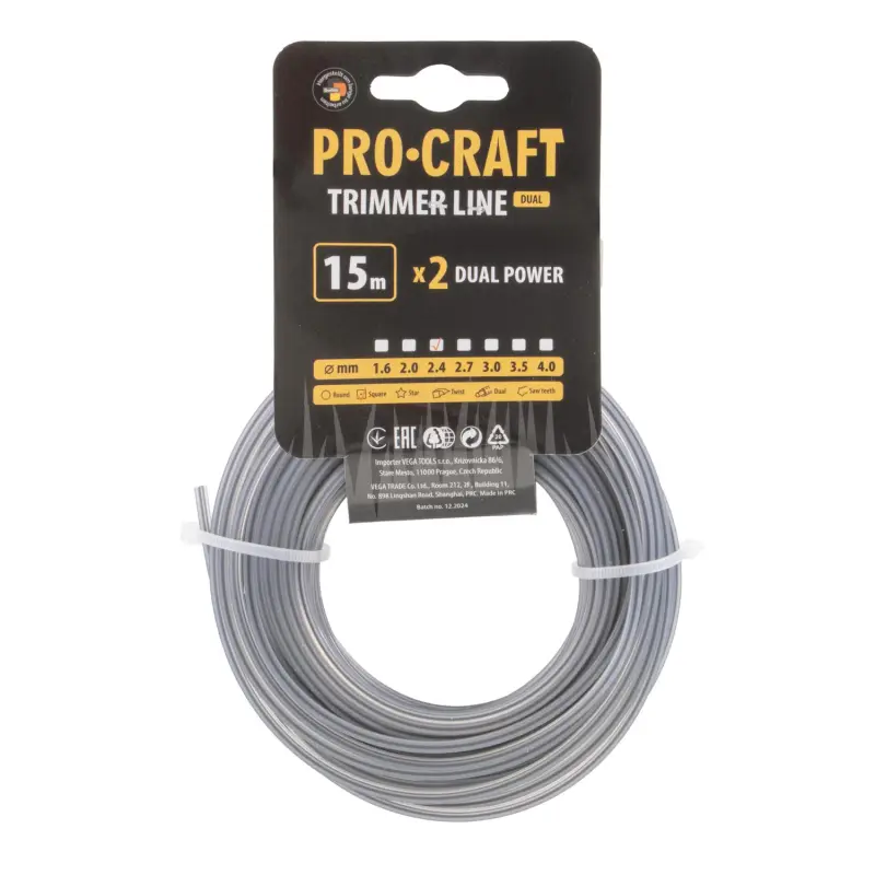 Struna žacia (s výstuhou) (2.4mm) (15m) štvorec PROCRAFT KV/J-2.4/15 | KV/J-2.4/15