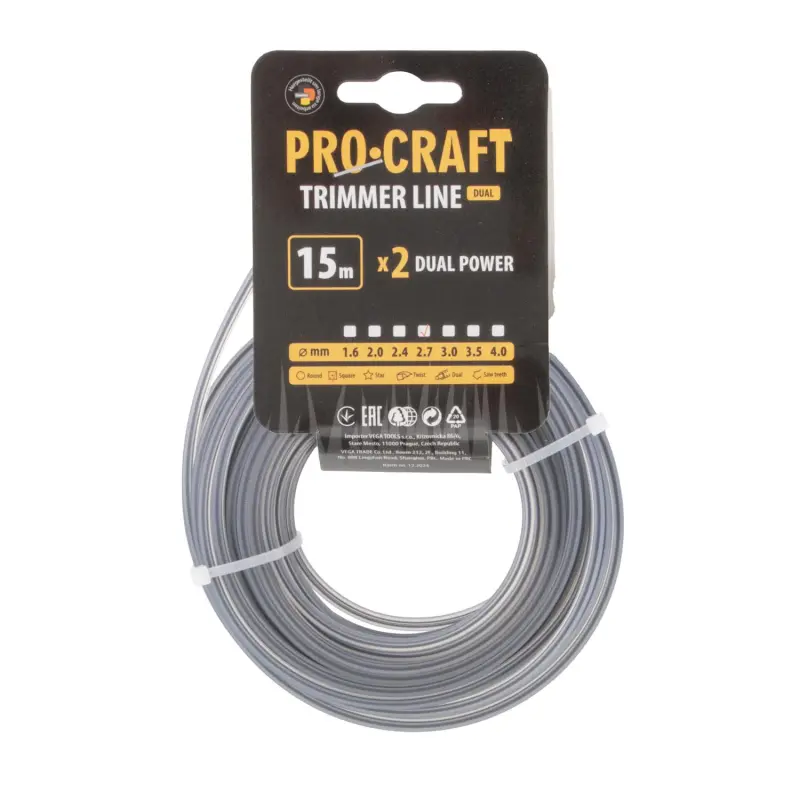 Struna žacia (s výstuhou) (2.7mm) (15m) štvorec PROCRAFT KV/J-2.7/15 | KV/J-2.7/15