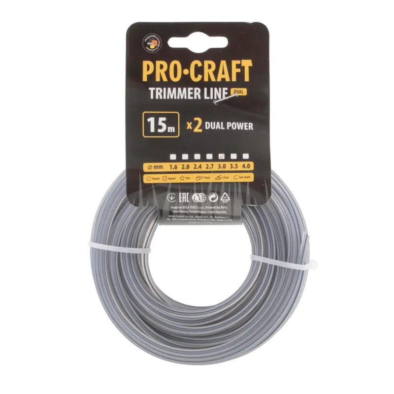 Struna žacia (s výstuhou) (3mm) (15m) štvorec PROCRAFT KV/J-3/15 | KV/J-3/15