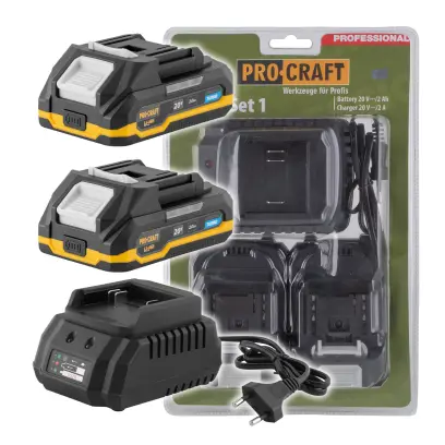 Sada baterie 20V 2Ah (2 ks) + 1 nabíječka Procraft PBC-Set 1 (PRCPBC-Set 1)