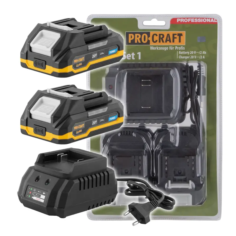 Sada batérie 20V 2Ah (2 ks) + 1 nabíjačka Procraft PBC-Set 1 | PBC-Set 1