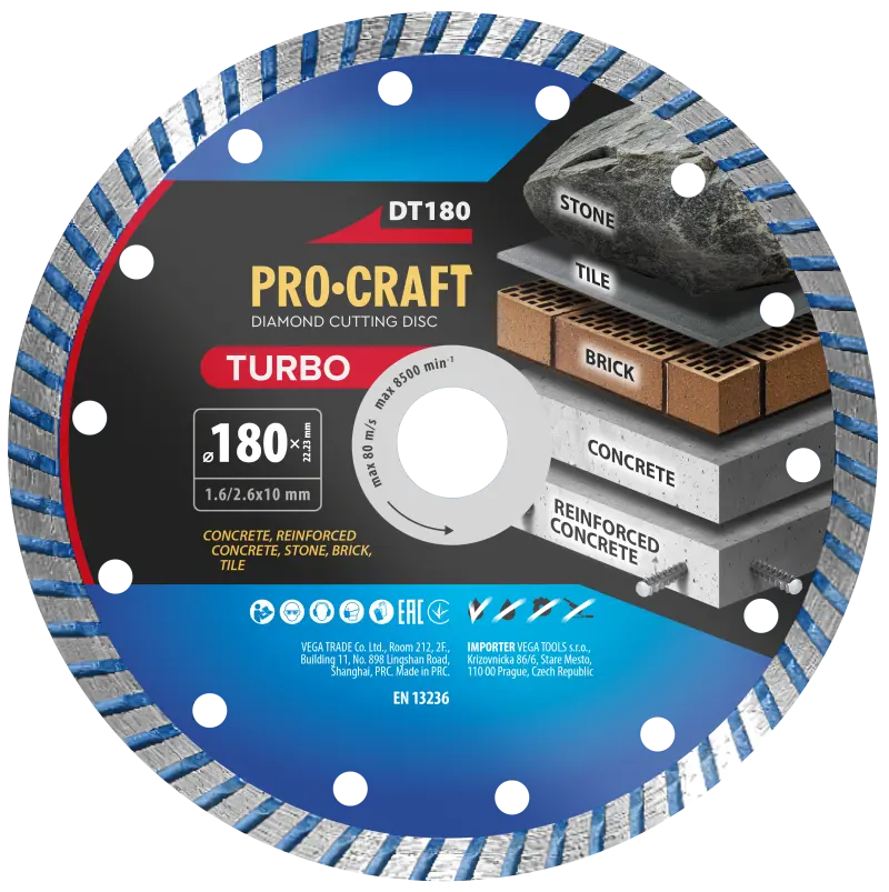 Diamantový rezný kotúč Turbo Procraft DT180 | DT180