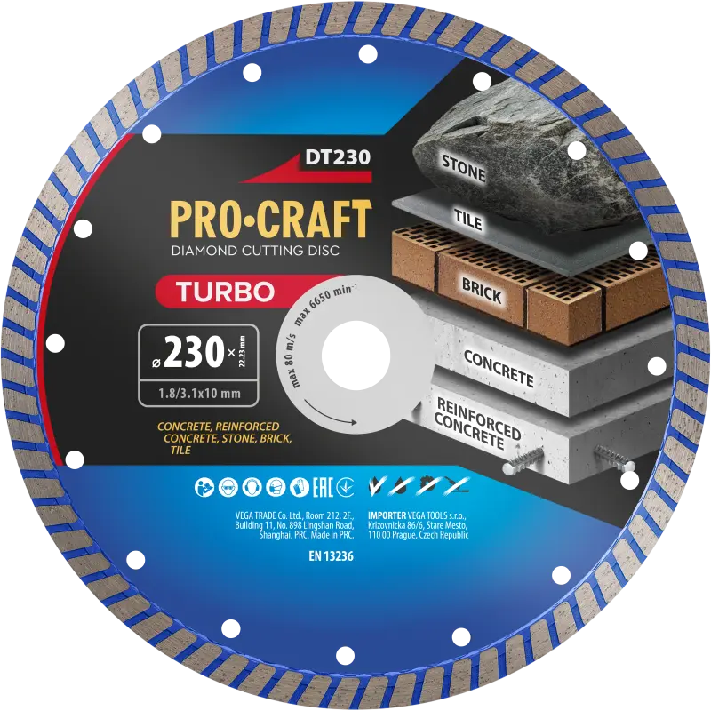 Diamantový rezný kotúč Turbo Procraft DT230 | DT230