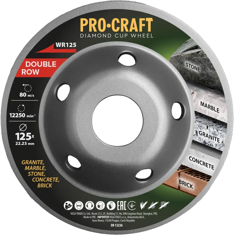 Diamantový brúsny kotúč (hrncový) Procraft WR125 Double Row | WR125