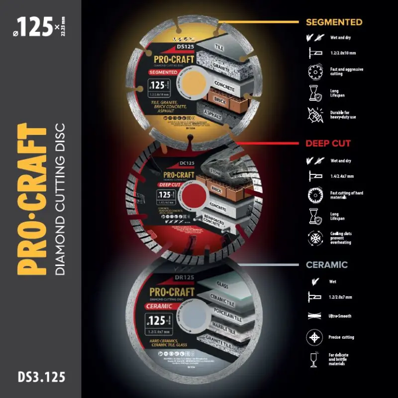 Súprava diamantových kotúčov Procraft DS3.125 (DS125/DR125/DC125) | DS3.125