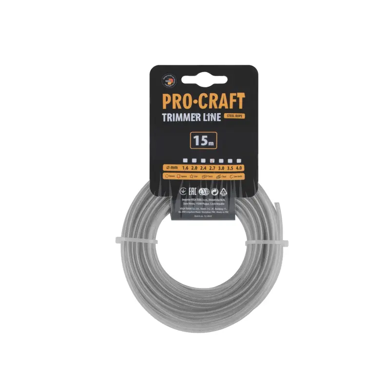 Struna žacia zosilnená (2.7mm) (15m) štvorec PROCRAFT KV/AR-2.7/15 | KV/AR-2.7/15
