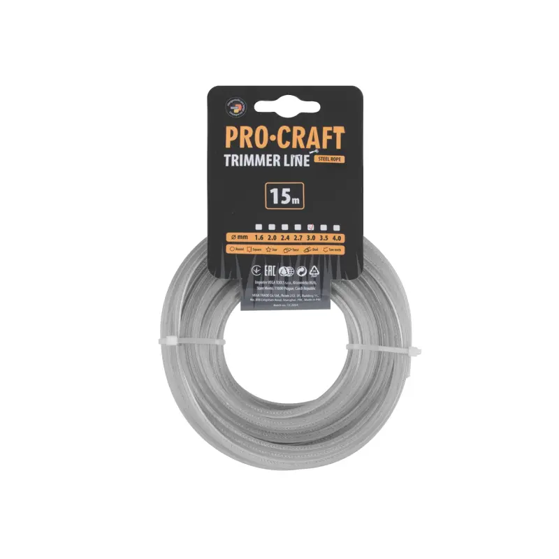 Struna žacia zosilnená (3mm) (15m) štvorec PROCRAFT KV/AR-3/15 | KV/AR-3/15