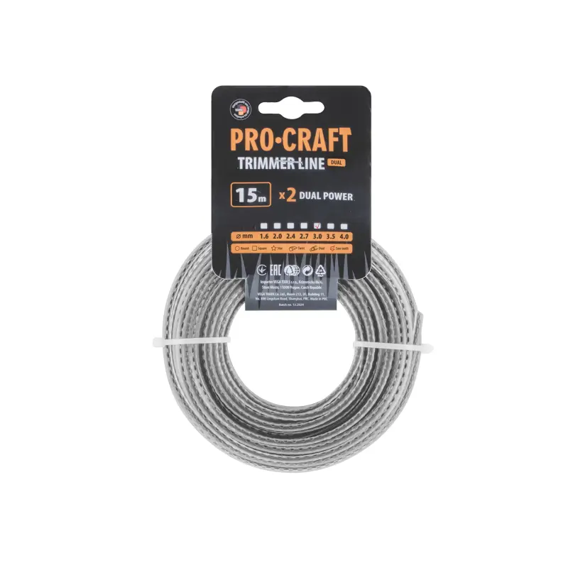 Struna žacia (3mm) (s výstuhou) (15m) ozubená PROCRAFT KD/J-3/15 | KD/J-3/15