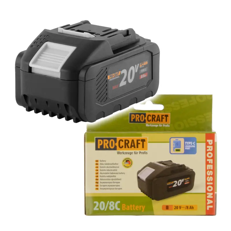 Batéria akumulátorová 20V Li-ion, 8000mAh USB Type C Procraft 20/8C | 20/8C