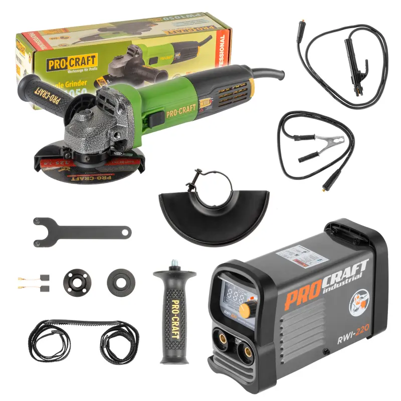 Sada zvárací invertor RWI-220 s uhlovou brúskou PW1050 | SRWI-220/PW1050