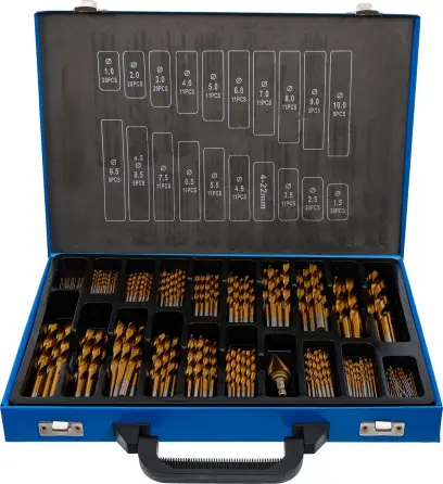 BGS 72130 Valcové a kužeľové HSS vrtáky 1 - 10 mm, TiN - 231 dielov
