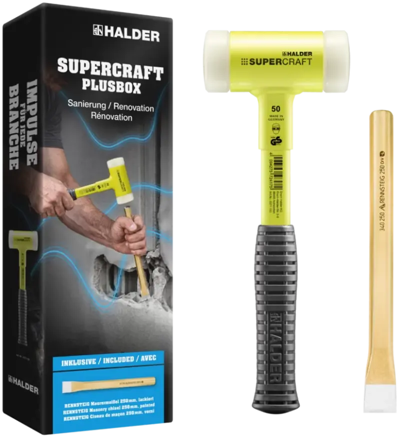 Palička 50 mm a sekáč RENNSTEIG - Sada Halder 3377s002 SUPERCRAFT-Plusbox (HAL3377S002)